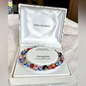 Bracelet, colorful glass, millefiori elastic - 925 imagine charm - jewelry